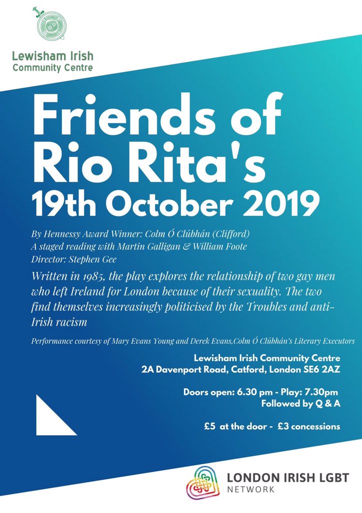 Poster :Friends of Rio Rita - cohosted by London Irish LGBT Network and Lewisham Irish Centre